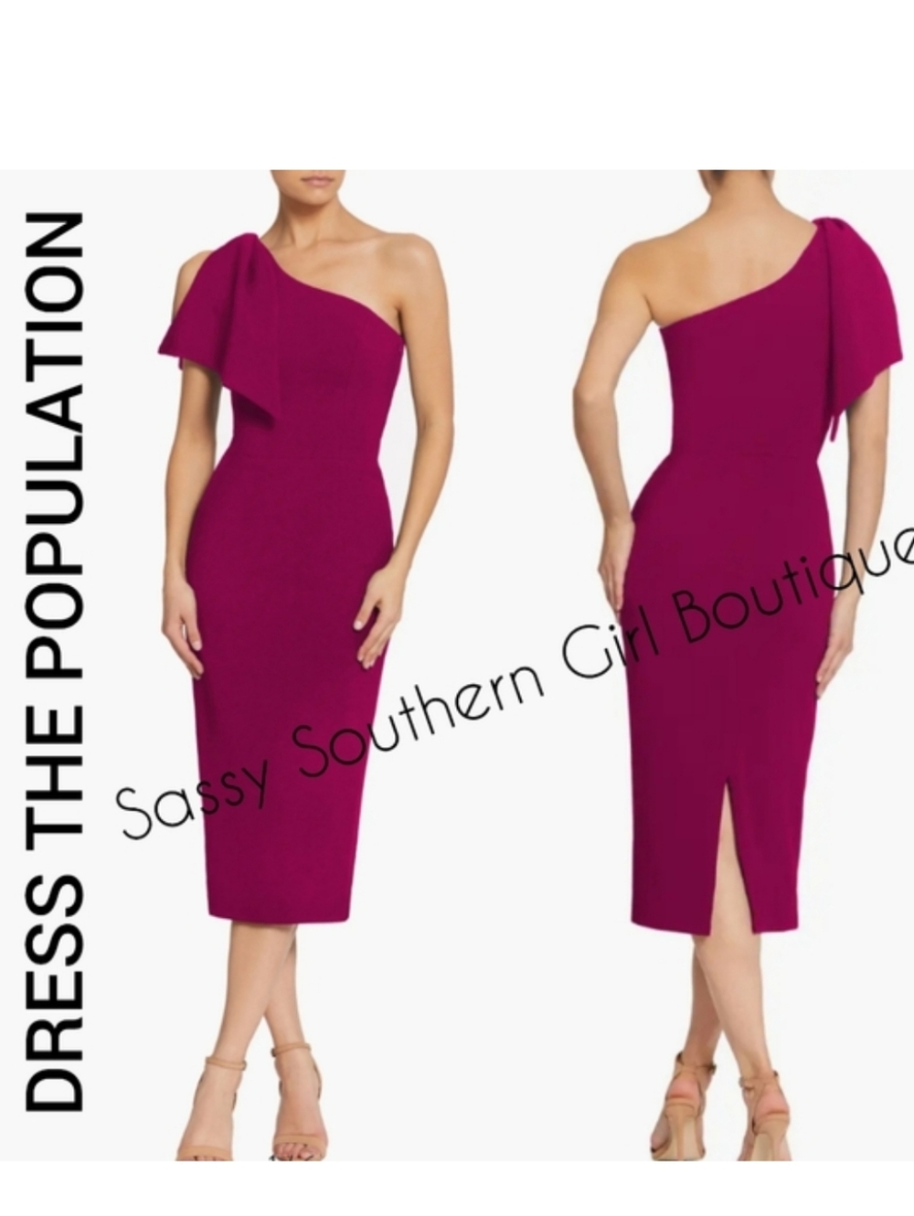 ⭐🆕 DRESS THE POPULATION dark magenta midi dress